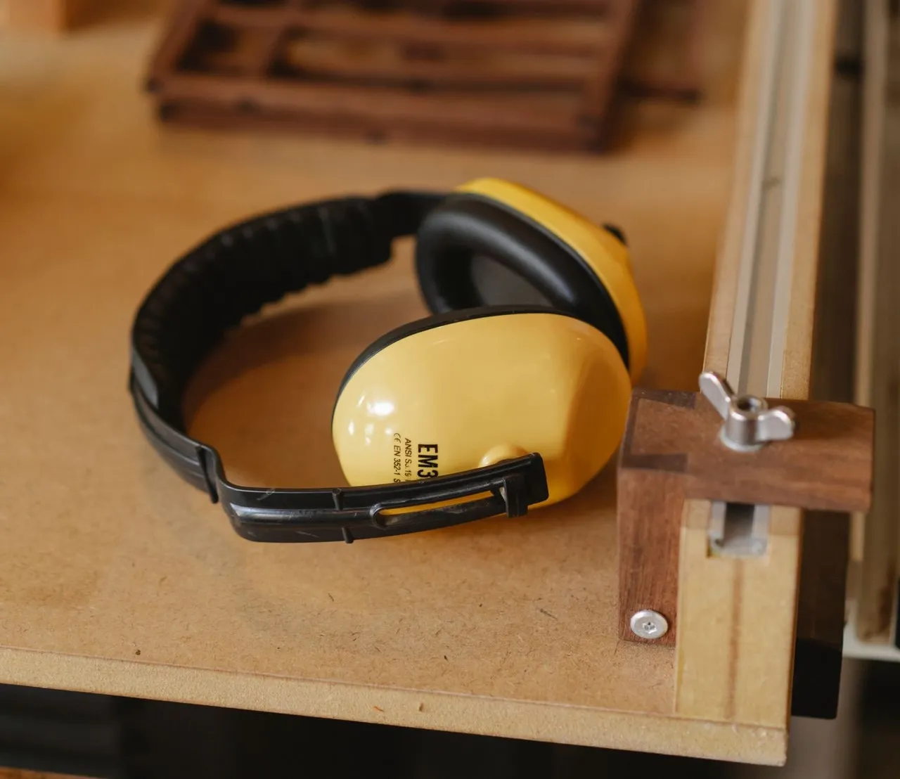 Earmuffs on a wodden table